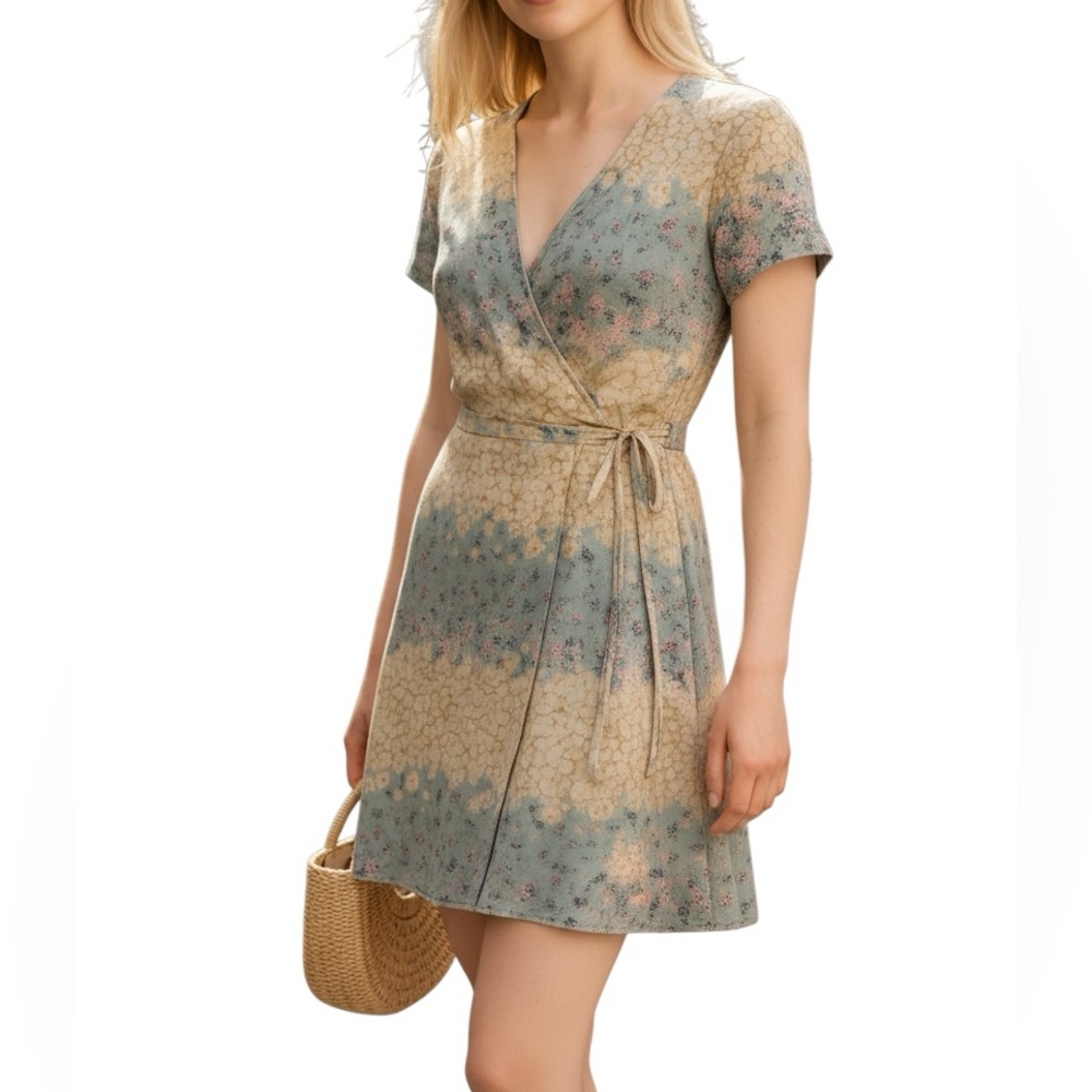 LeLis Wrap Dress Size Large  Coastal Romantic Ditsy Floral Boho Whimsy Summer